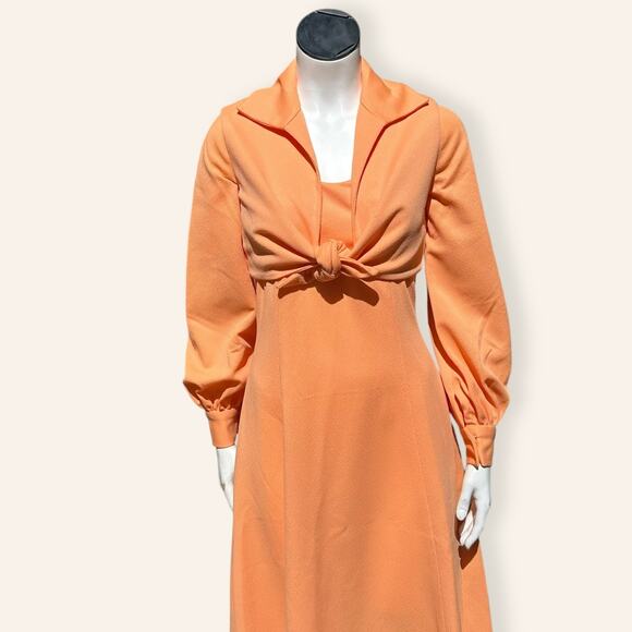 VTG Orange Sherbet Maxi Dress + Puff Sleeve Tie Jacket size 6 - Picture 4 of 12